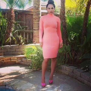 Bodycon turtleneck dress with exposed zipper